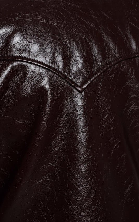 BURGUNDY CROPPED VEGAN LEATHER COAT