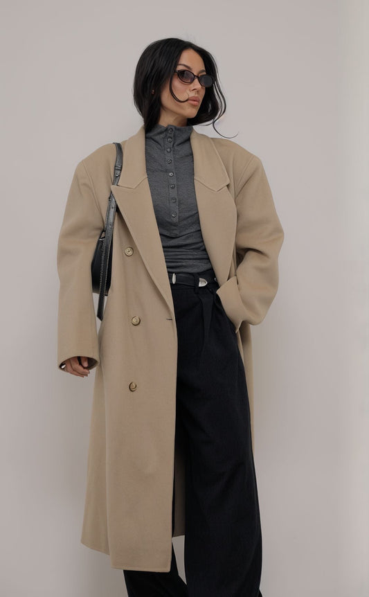 DOUBLE BREASTED WOOL COAT CAMEL
