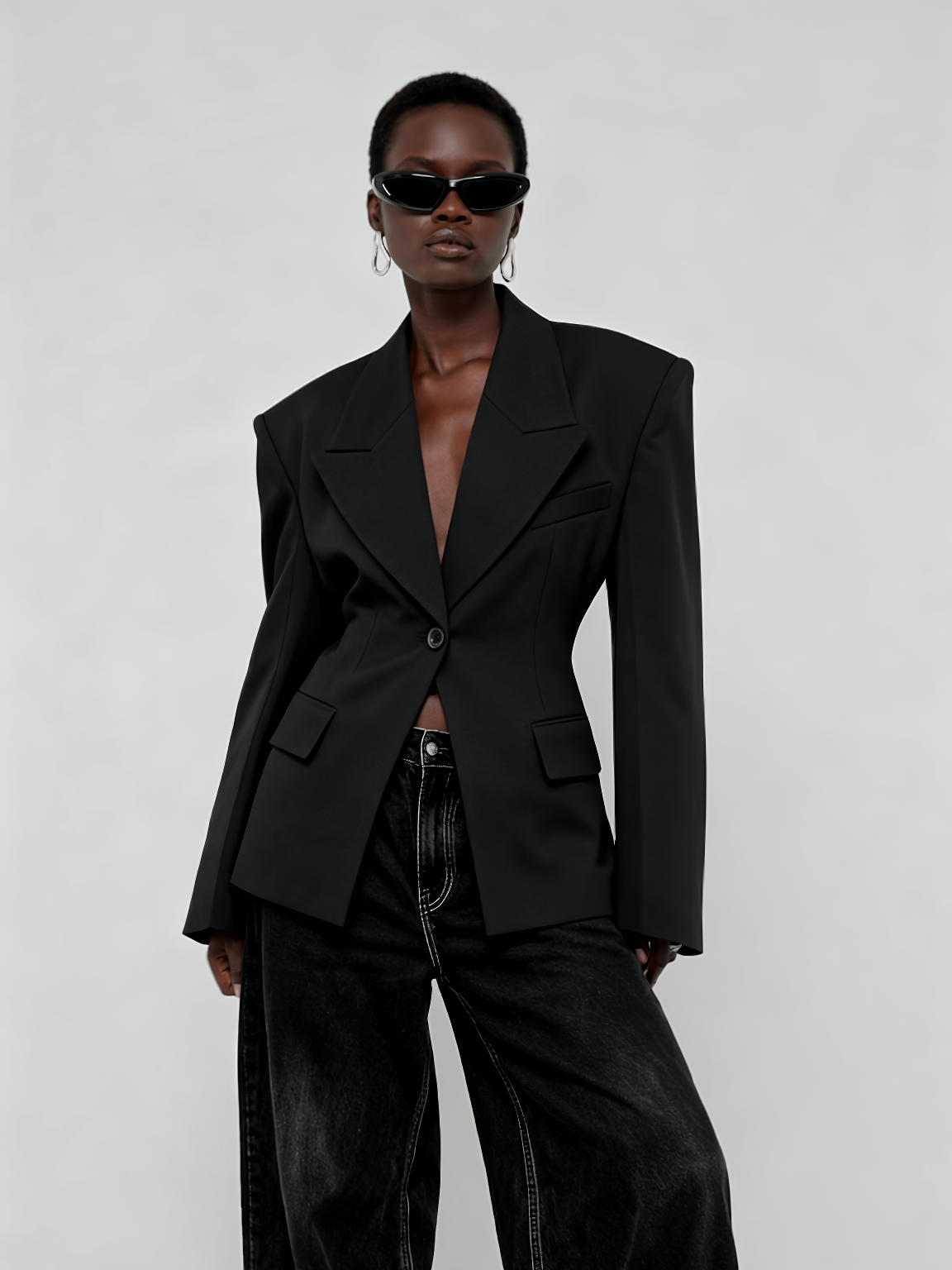 Nara structured black blazer - styled view