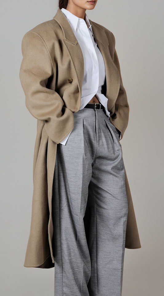 DOUBLE BREASTED WOOL COAT CAMEL