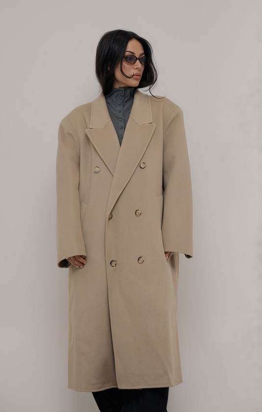 DOUBLE BREASTED WOOL COAT CAMEL