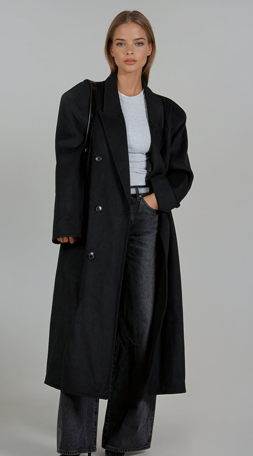 DOUBLE BREASTED WOOL COAT BLACK