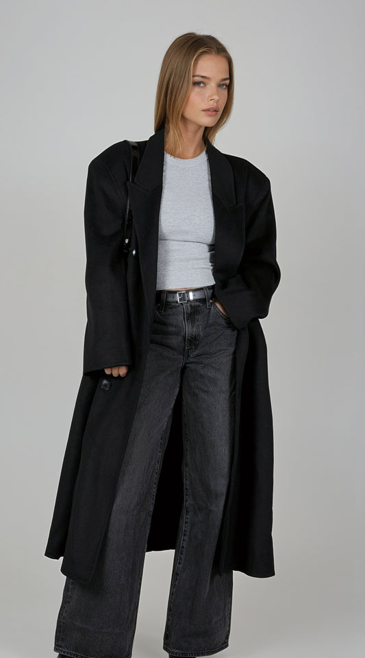 DOUBLE BREASTED WOOL COAT BLACK