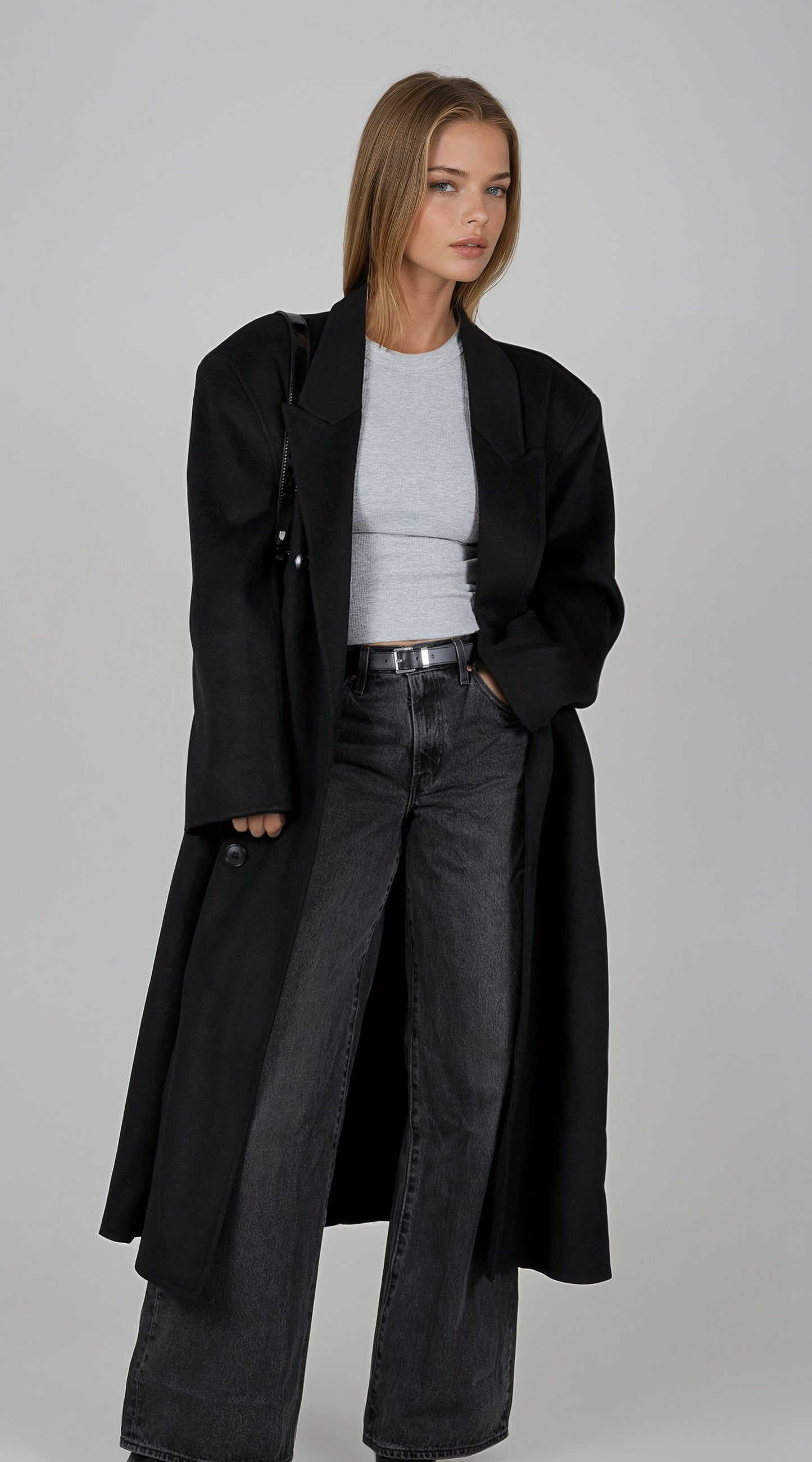 DOUBLE BREASTED WOOL COAT BLACK