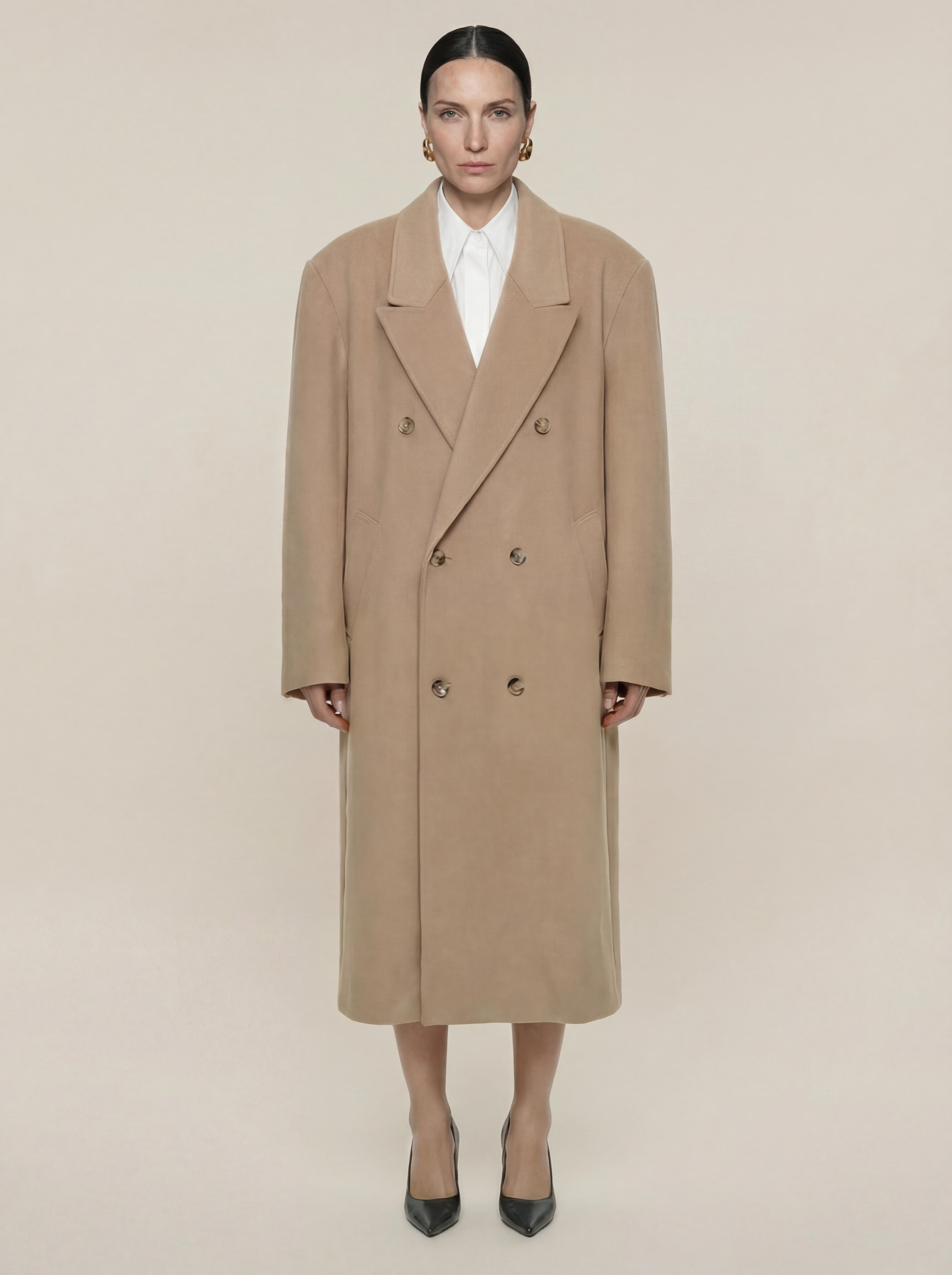 DOUBLE BREASTED WOOL COAT CAMEL – 44HOURS