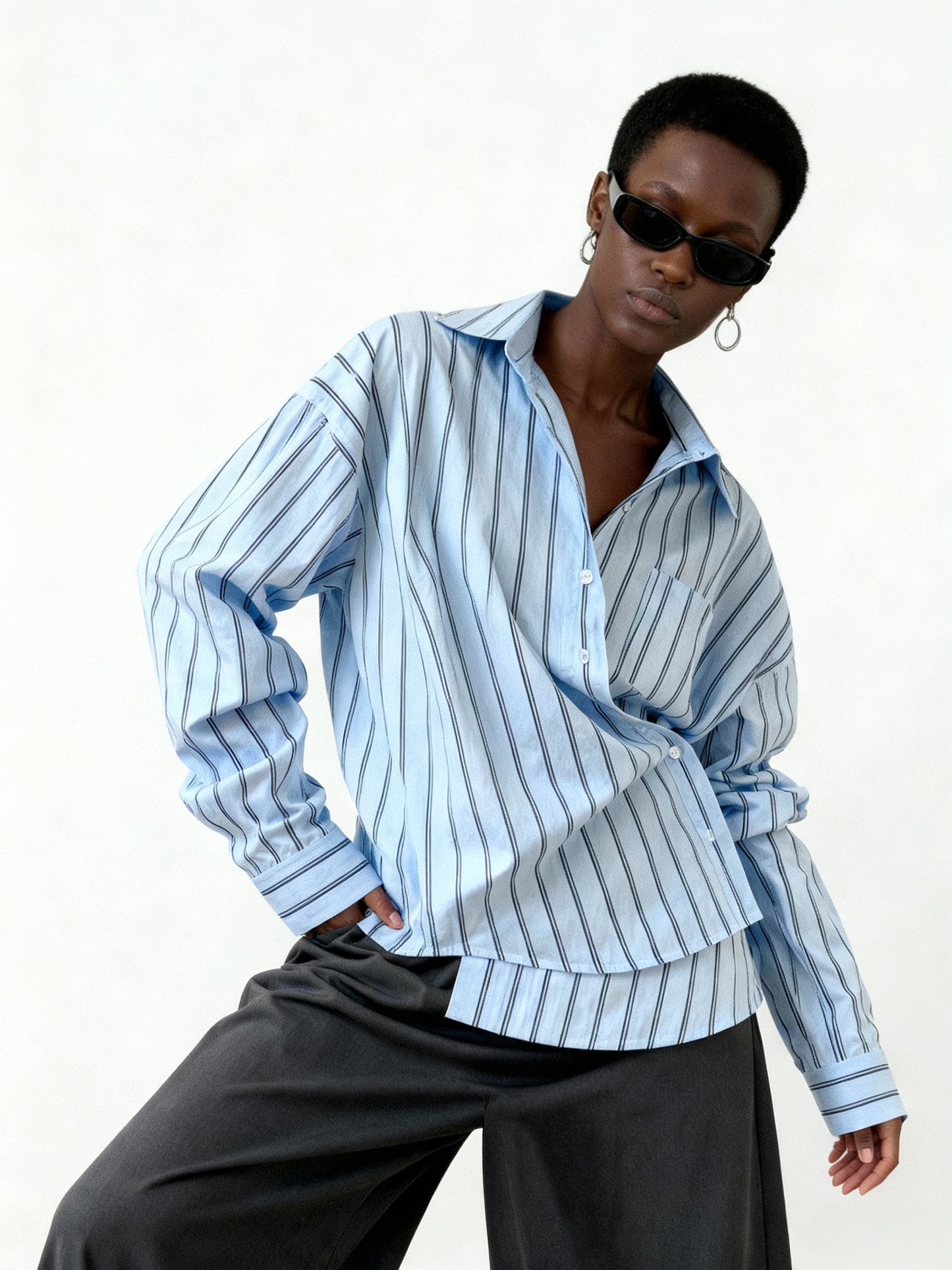 THE ESTELLE SHIRT - LIGHT BLUE STRIPED