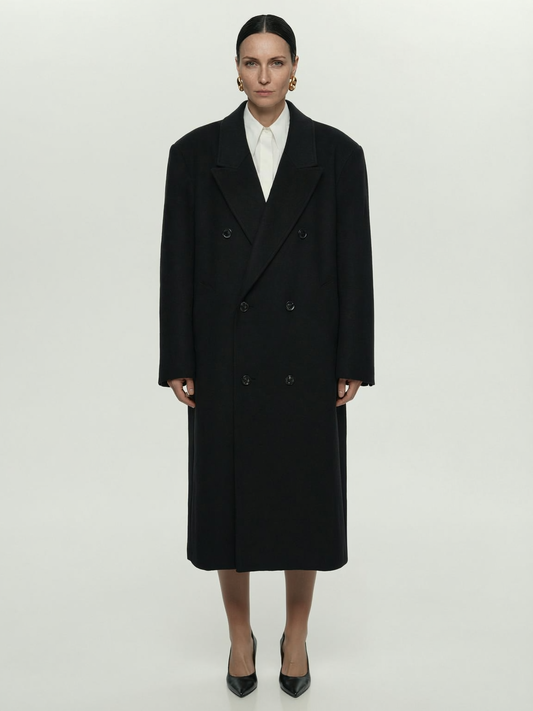 DOUBLE BREASTED WOOL COAT BLACK