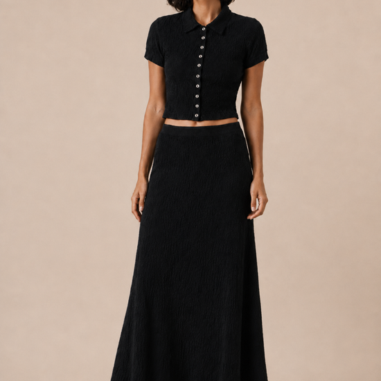 Black Maxi Skirt – Textured A-Line | 44HOURS