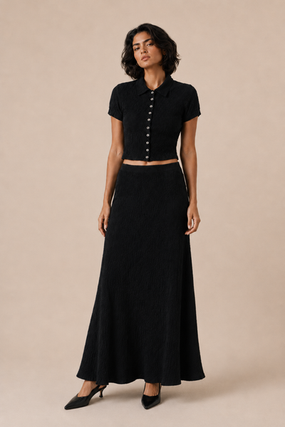 Black Maxi Skirt – Textured A-Line | 44HOURS