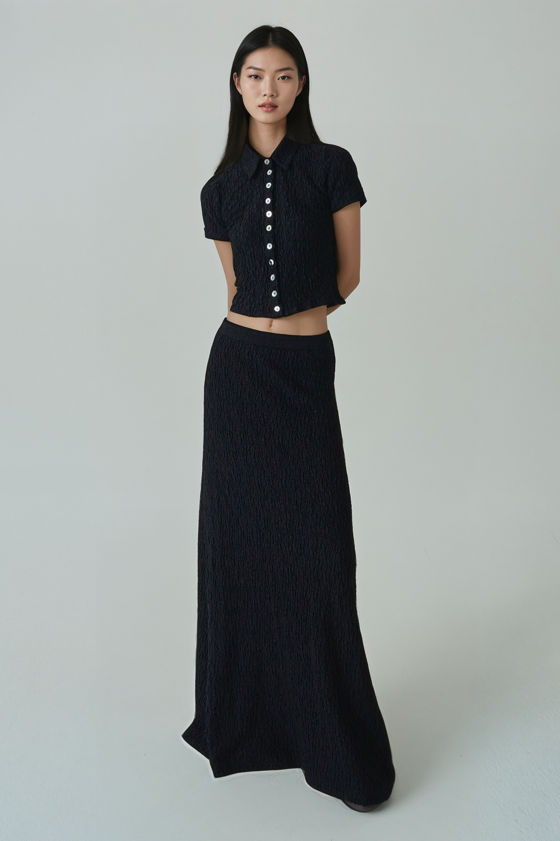 Black Maxi Skirt – Textured A-Line | 44HOURS