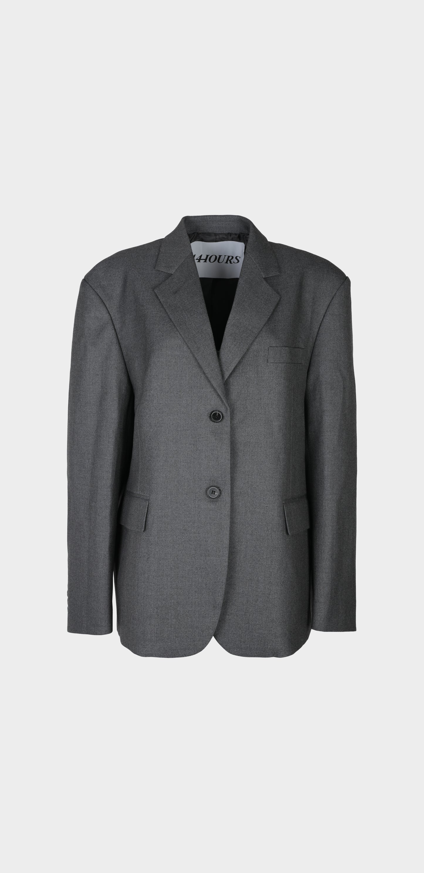 CHARCOAL BLAZER BACK BUTTON DETAIL