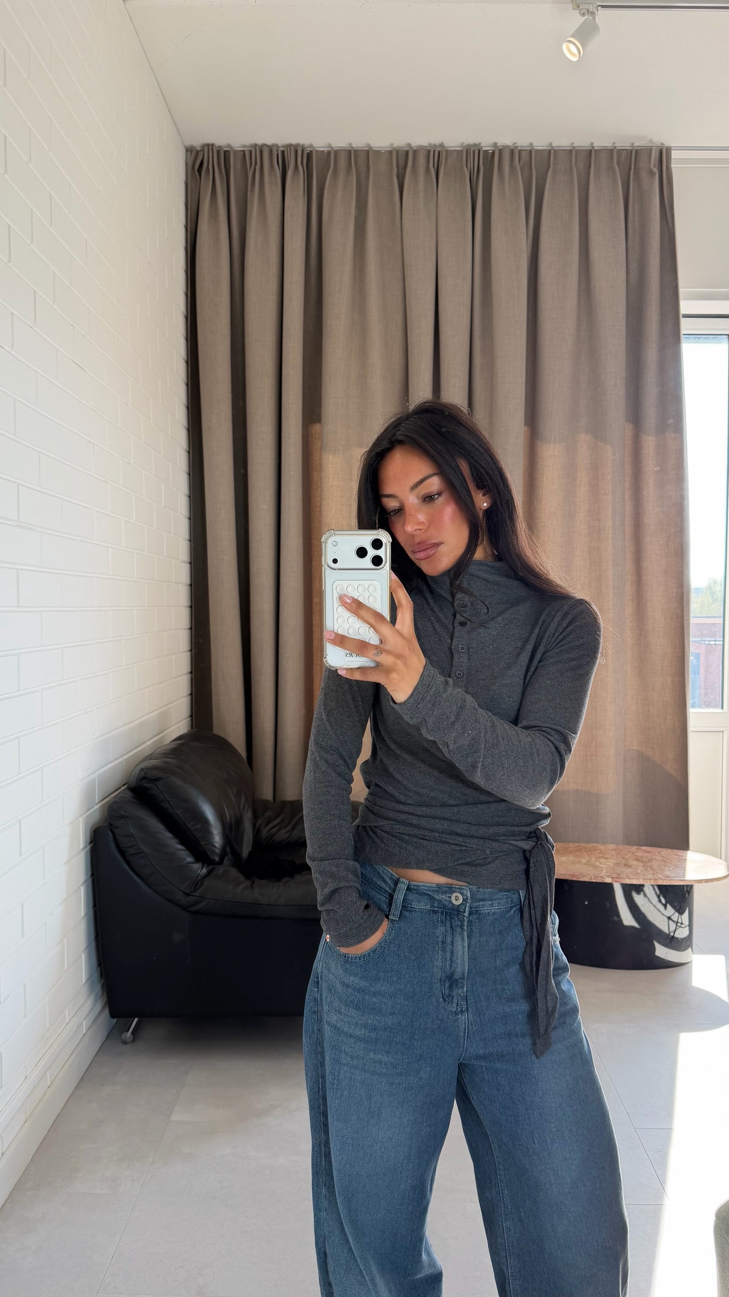 MIA WRAP TOP GREY MELANGE