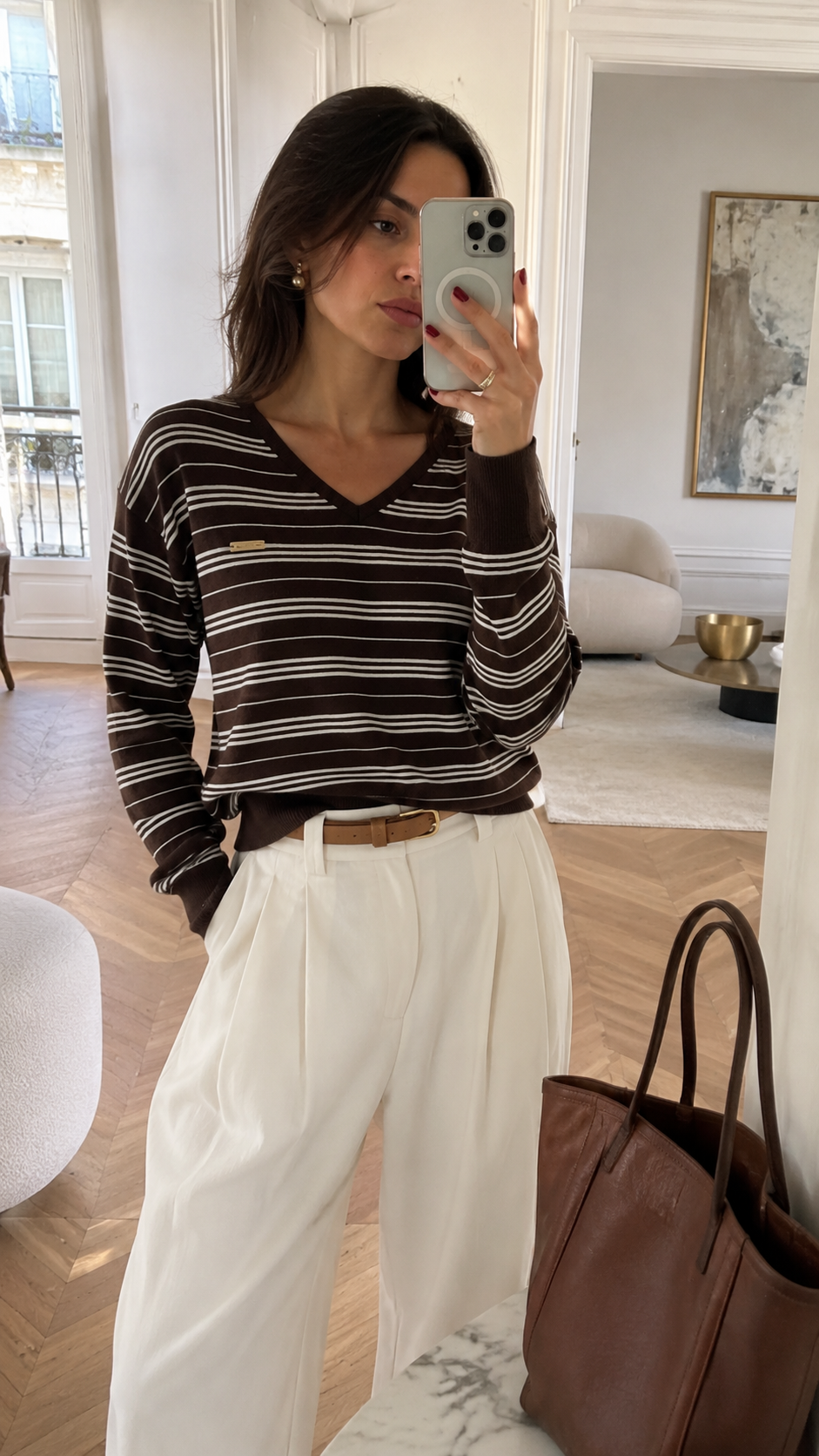 LOU CASHMERE-WOOL STRIPED KNIT SWEATER