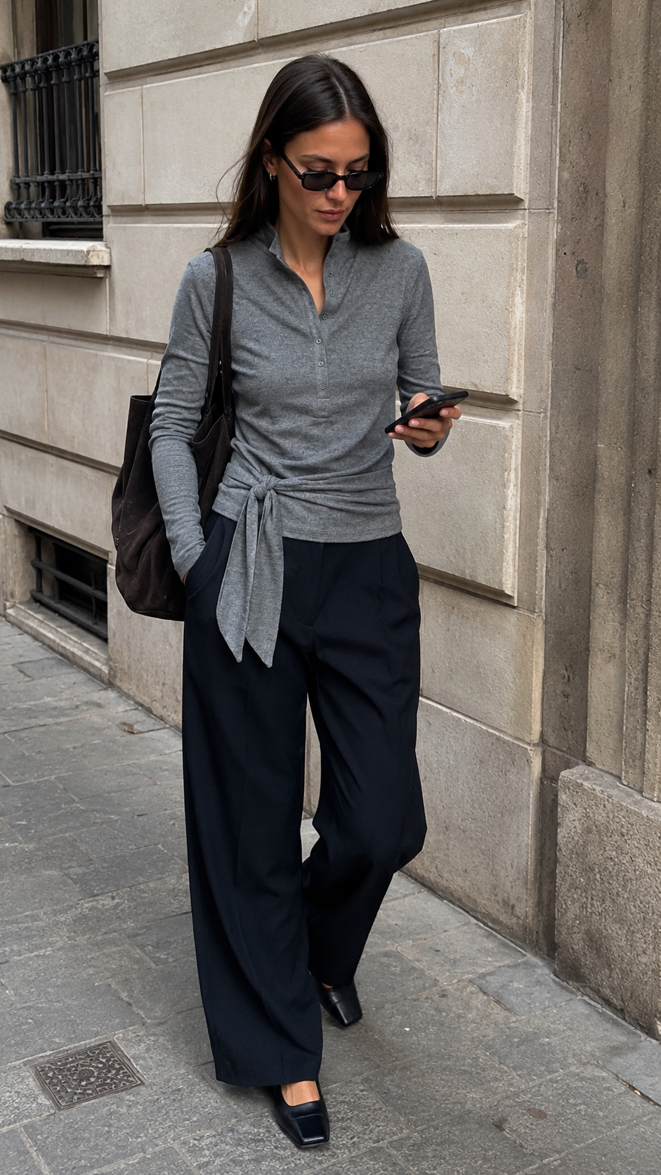 MIA WRAP TOP GREY MELANGE