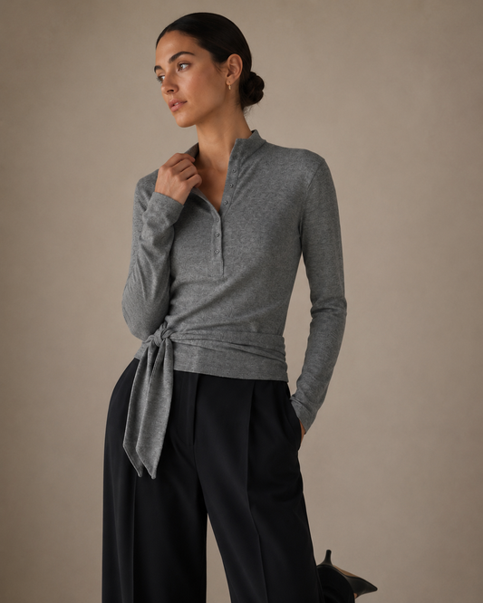 MIA WRAP TOP GREY MELANGE