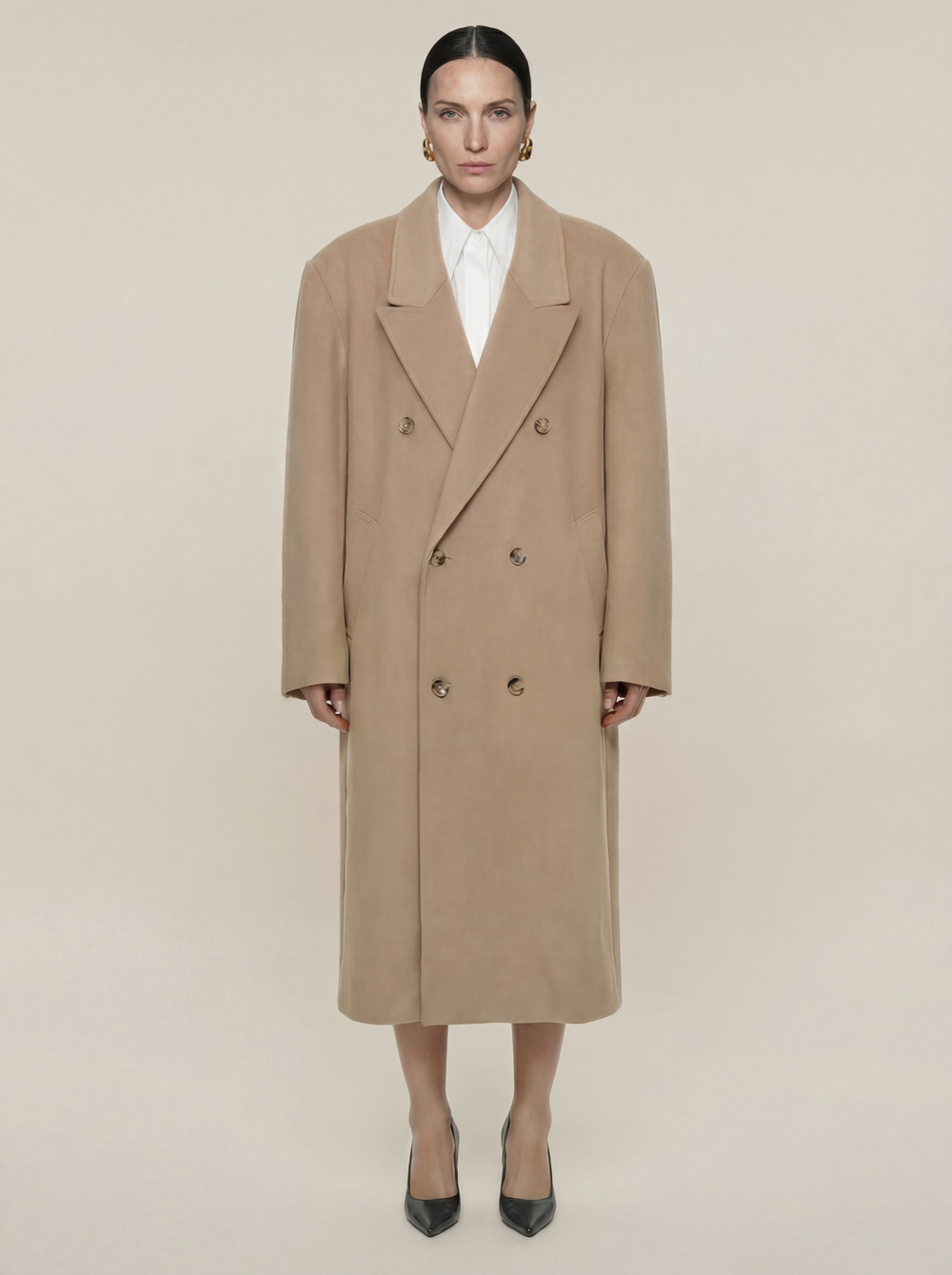 DOUBLE BREASTED WOOL COAT CAMEL