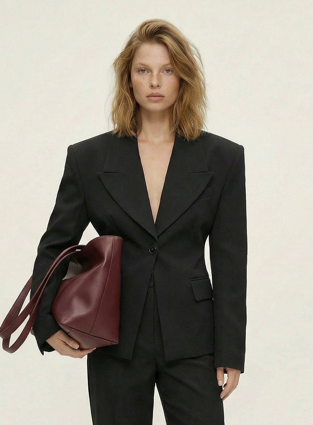 44HOURS Nara oversized black blazer with padded shoulders - main view