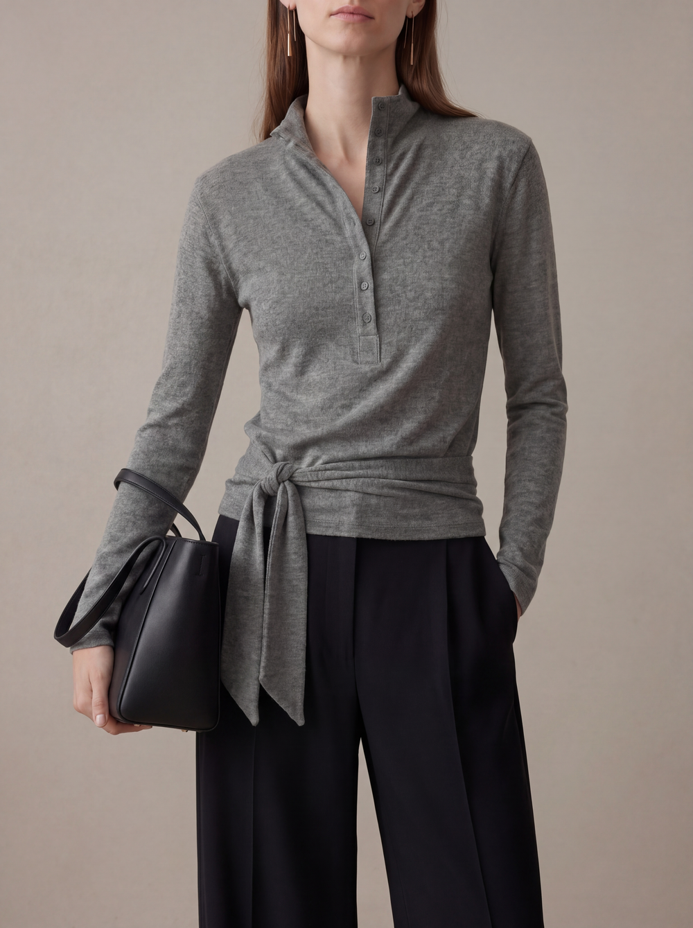 MIA WRAP TOP GREY MELANGE