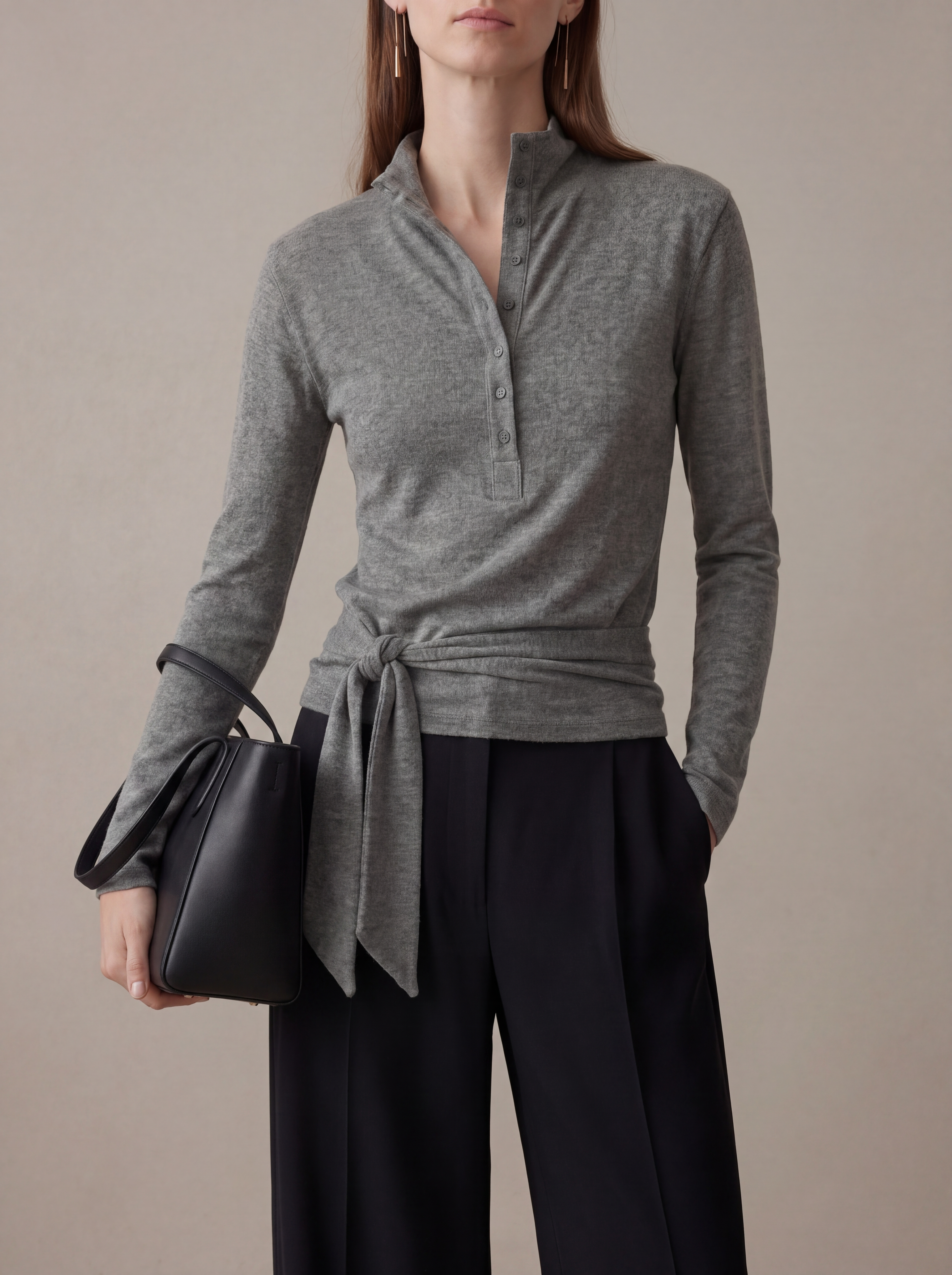 MIA WRAP TOP GREY MELANGE