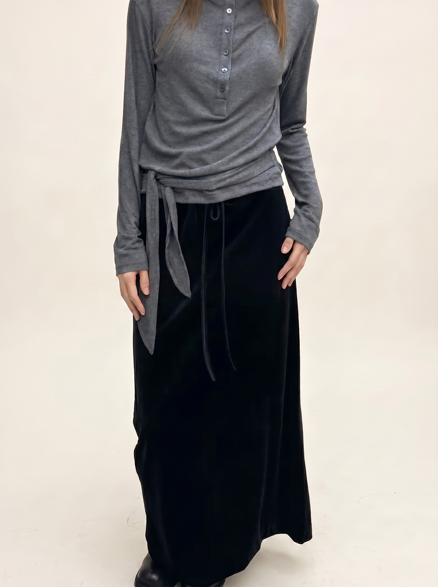 MIA WRAP TOP GREY MELANGE