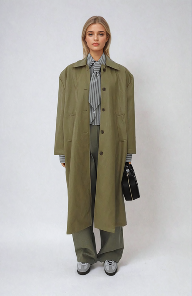 KHAKI VEGAN LEATHER COAT – 44HOURS KHAKI VEGAN LEATHER COAT – 44HOURS